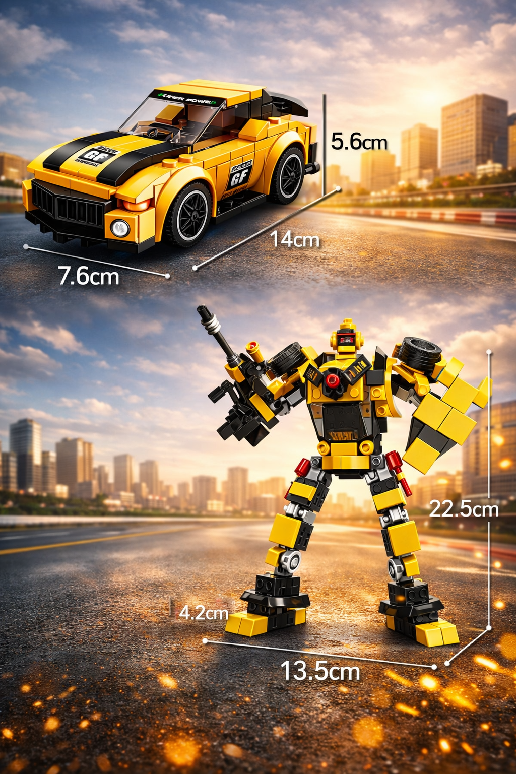 2in1 Dönüşen Sarı Yarış Arabası Robot Lego Seti 200 Parça