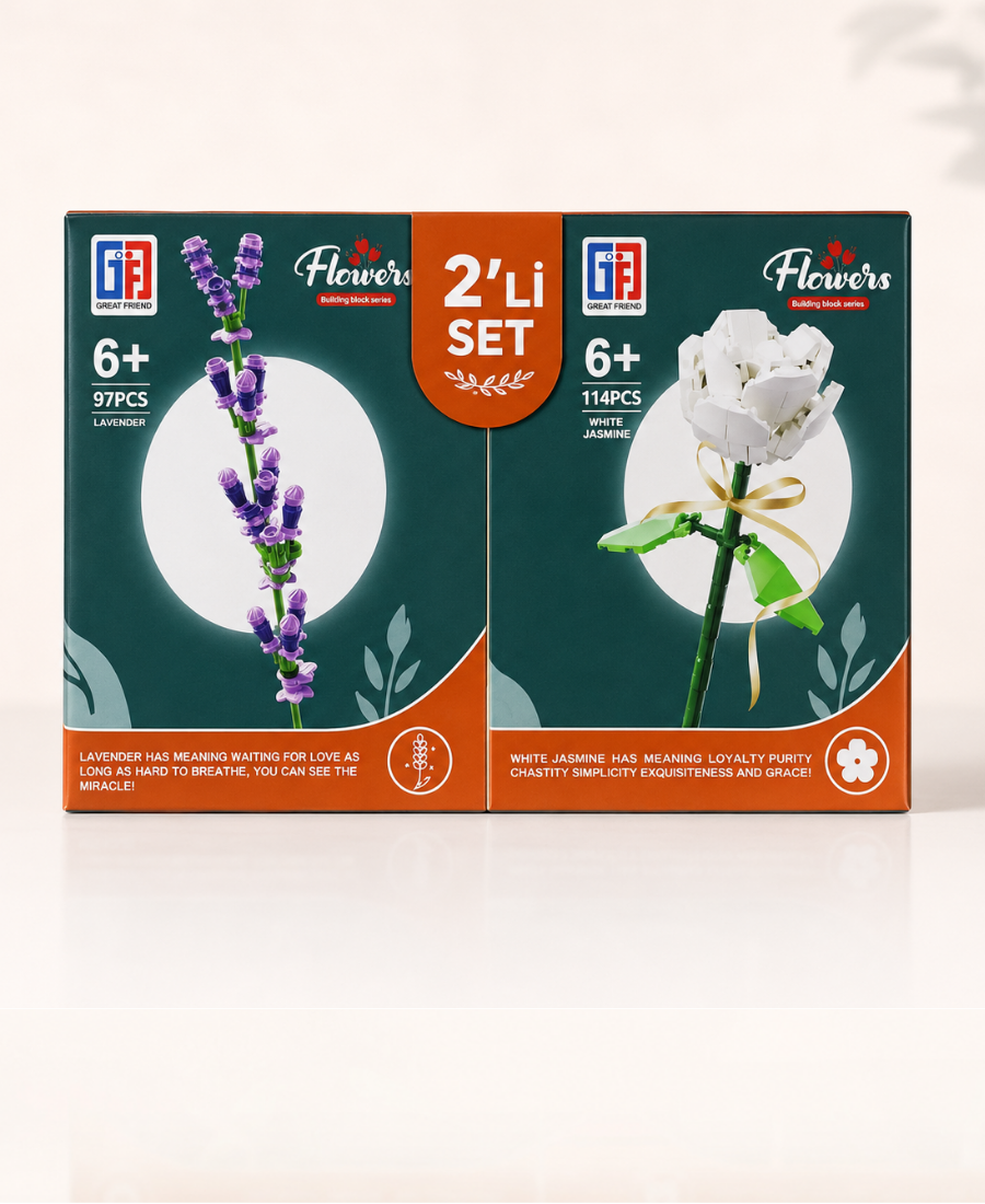 2’li Set Lavanta & Beyaz Gül Çiçek Blok Seti