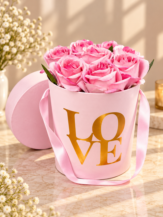 8’li Pembe Gül Kutusu – LOVE Yazılı Sevgiliye Romantik Hediye