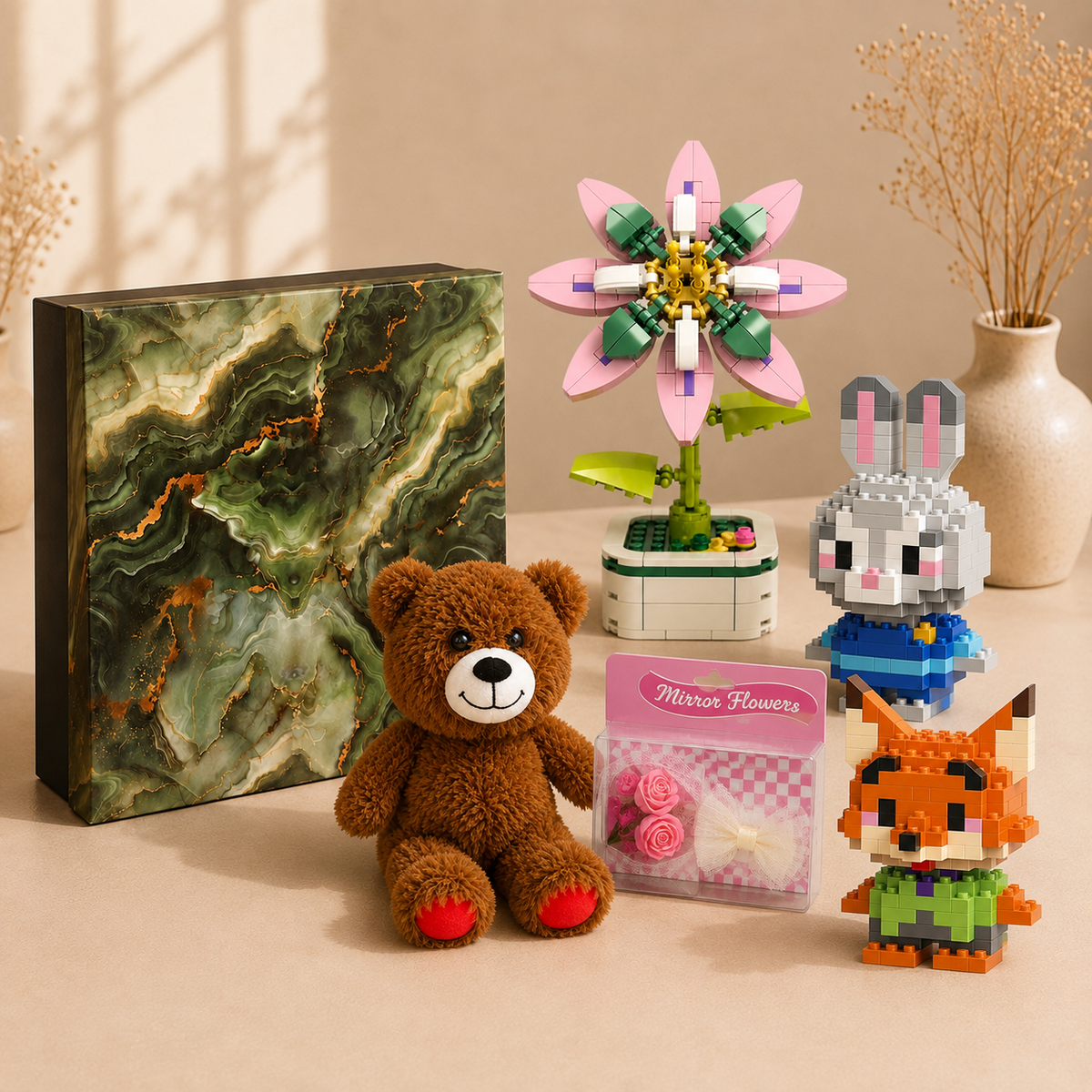 Minbricks Özel 20 CM Tatlı Peluş Ayılı Romantik Hediye Kutusu