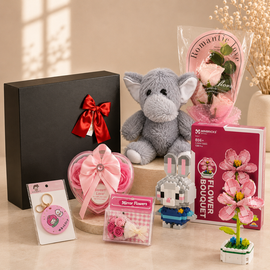 Minbricks Özel 20 CM Peluş Fil Oyuncaklı Romantik Hediye Kutusu