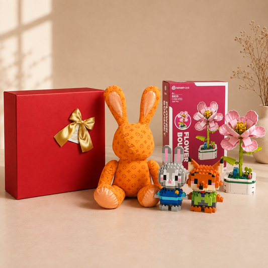 Minbricks 30 CM Turuncu Tavşanlı Romantik Hediye Kutusu