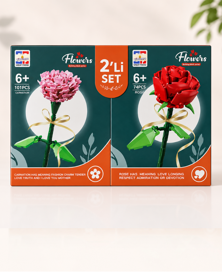 2’li Set Karanfil & Kırmızı Gül Blok Seti
