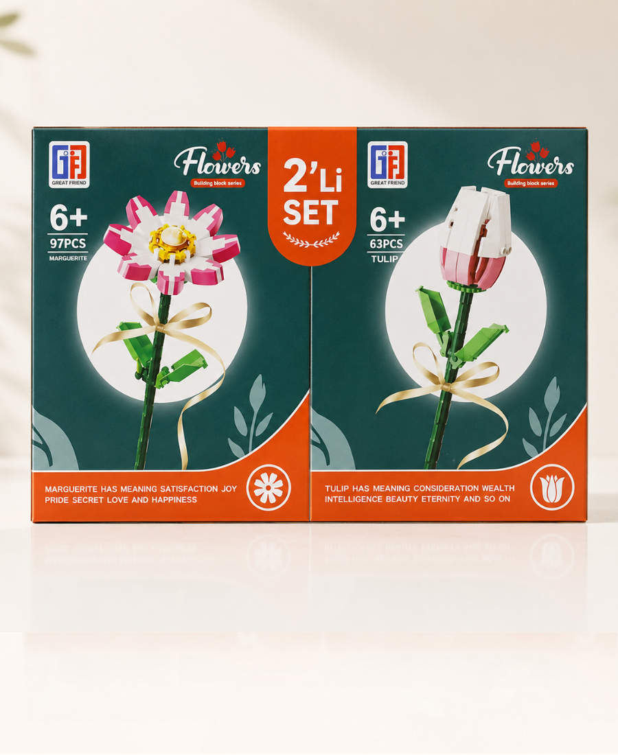 2’li Set Papatya & Lale Çiçek Blok Seti