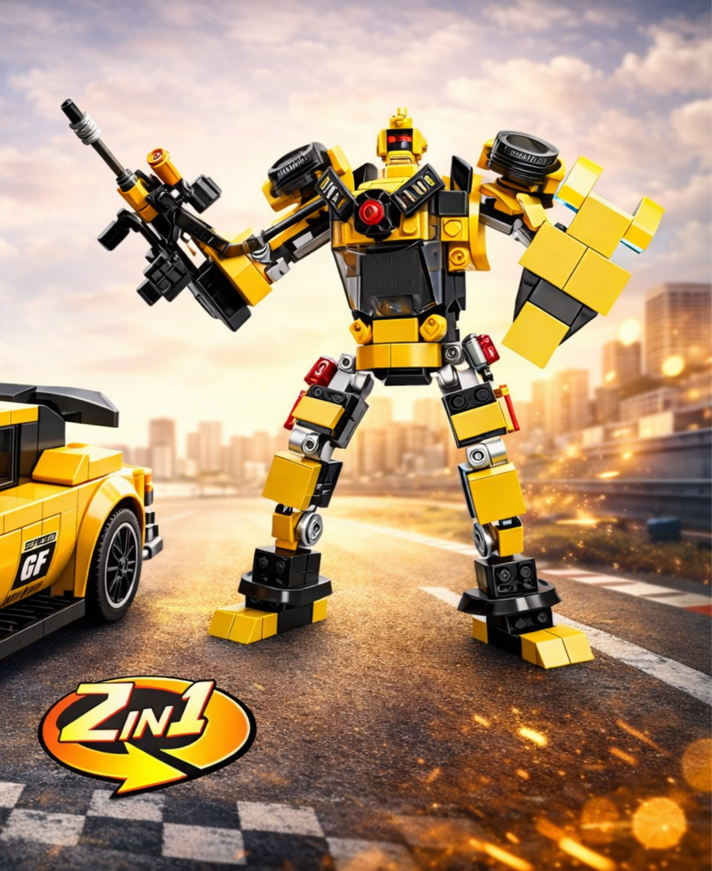 2in1 Dönüşen Sarı Yarış Arabası Robot Lego Seti 200 Parça