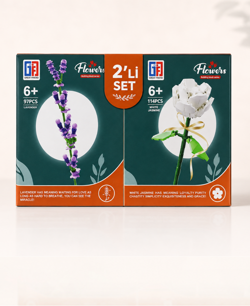 2’li Set Lavanta & Beyaz Gül Çiçek Blok Seti