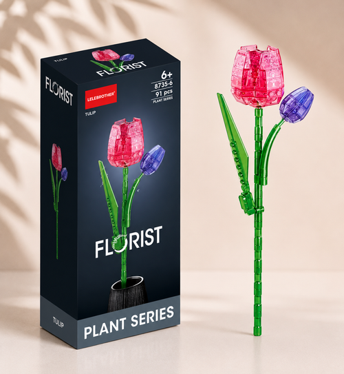 Çift Renkli Lale Blok Çiçek – Dekoratif Solmayan Çiçek Modeli